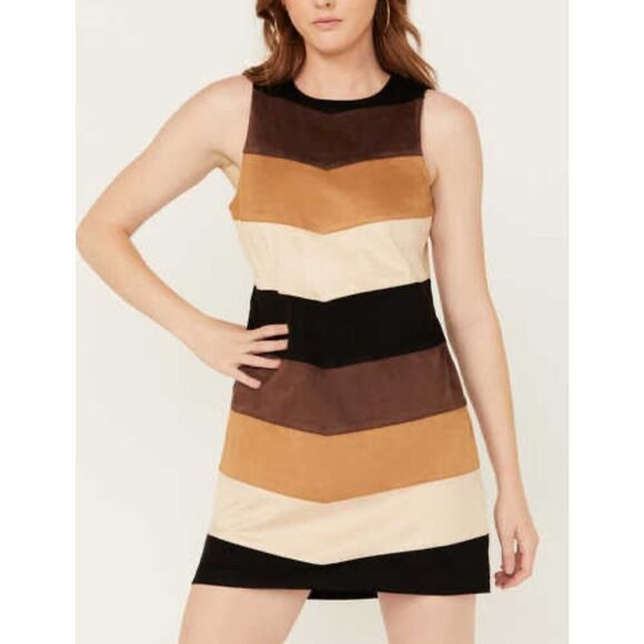 Show Me Your Mumu Faux Suede Chevron Mini Dress - Small - Picture 1 of 4